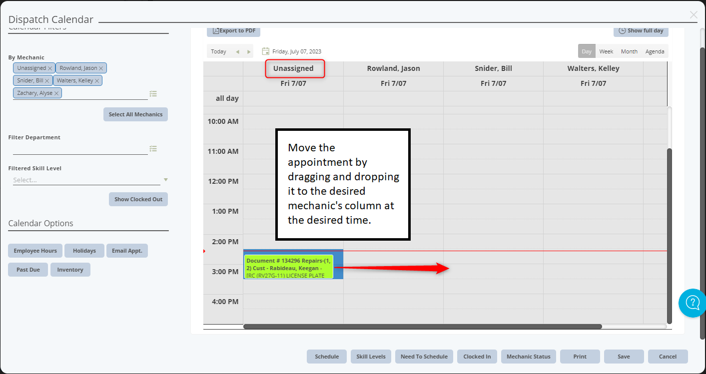 Schedule Jobs for the Dispatch Calendar Motility Software Solutions